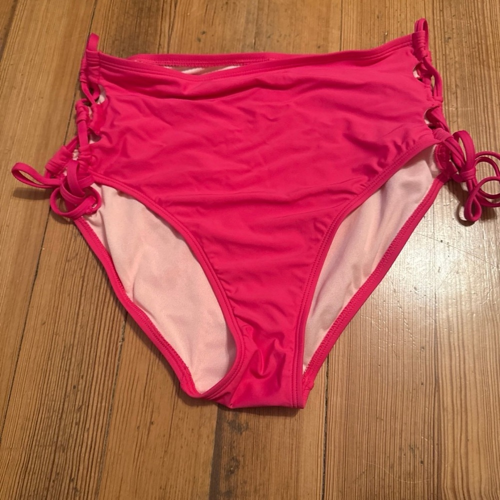 Time and Tru Pink Mid-Rise Side-Tie Bikini Bottoms Size M (8-10) Like New